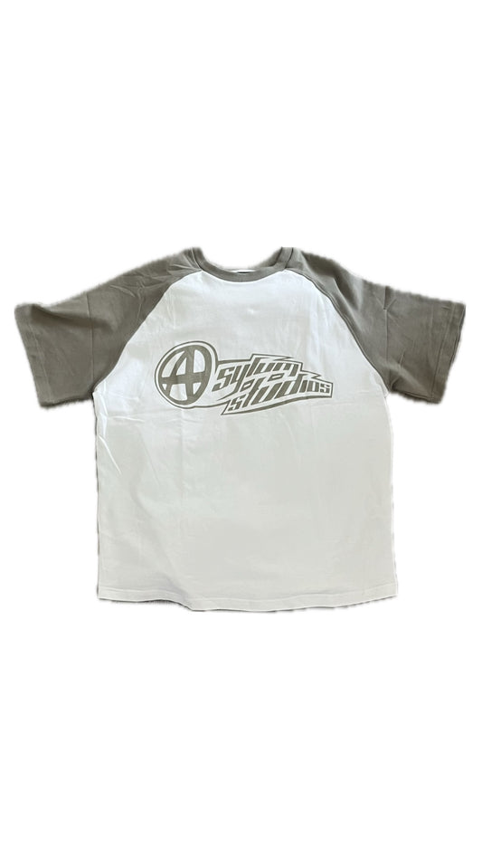 White and Green Grey Raglan Tee