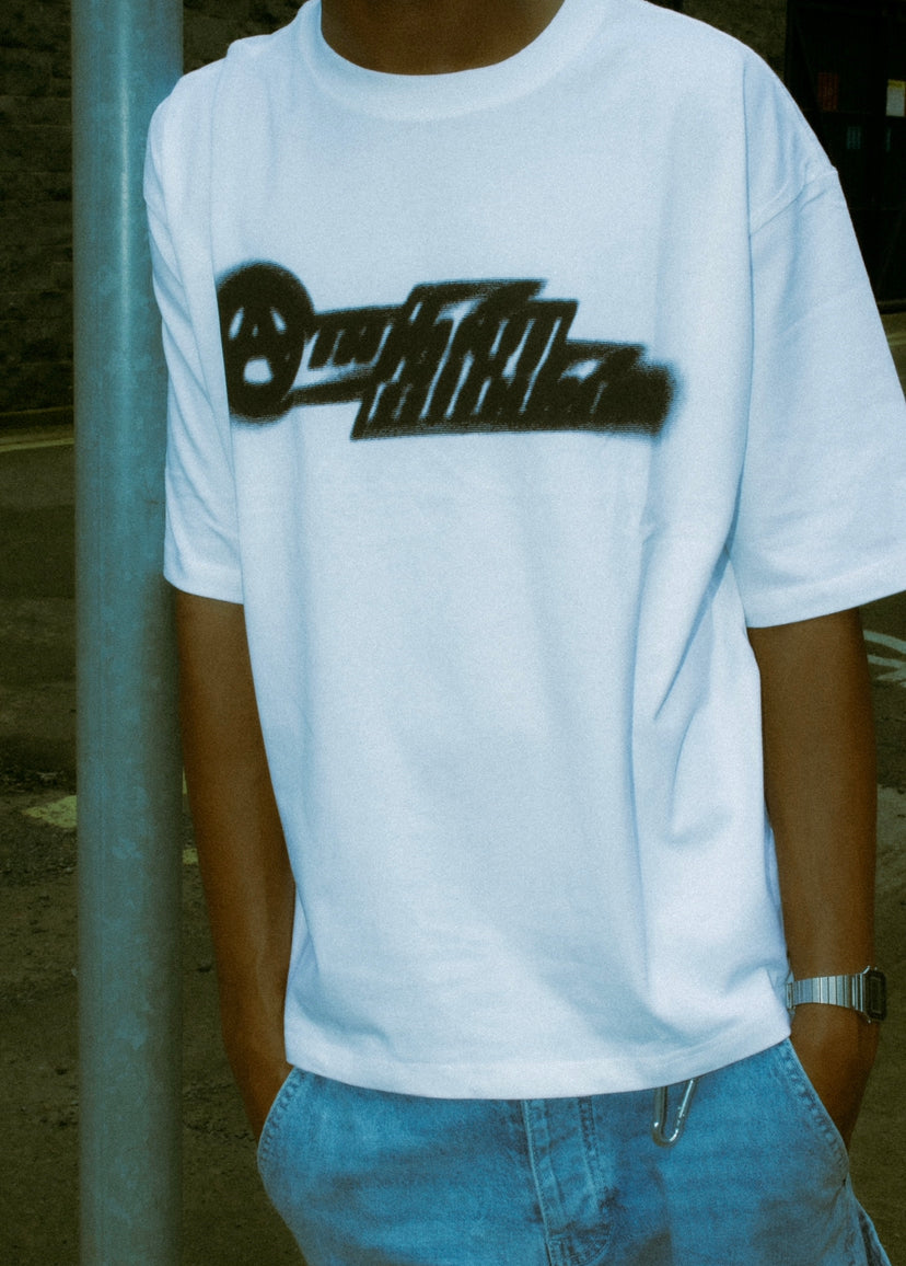 White Distorted Logo Tee
